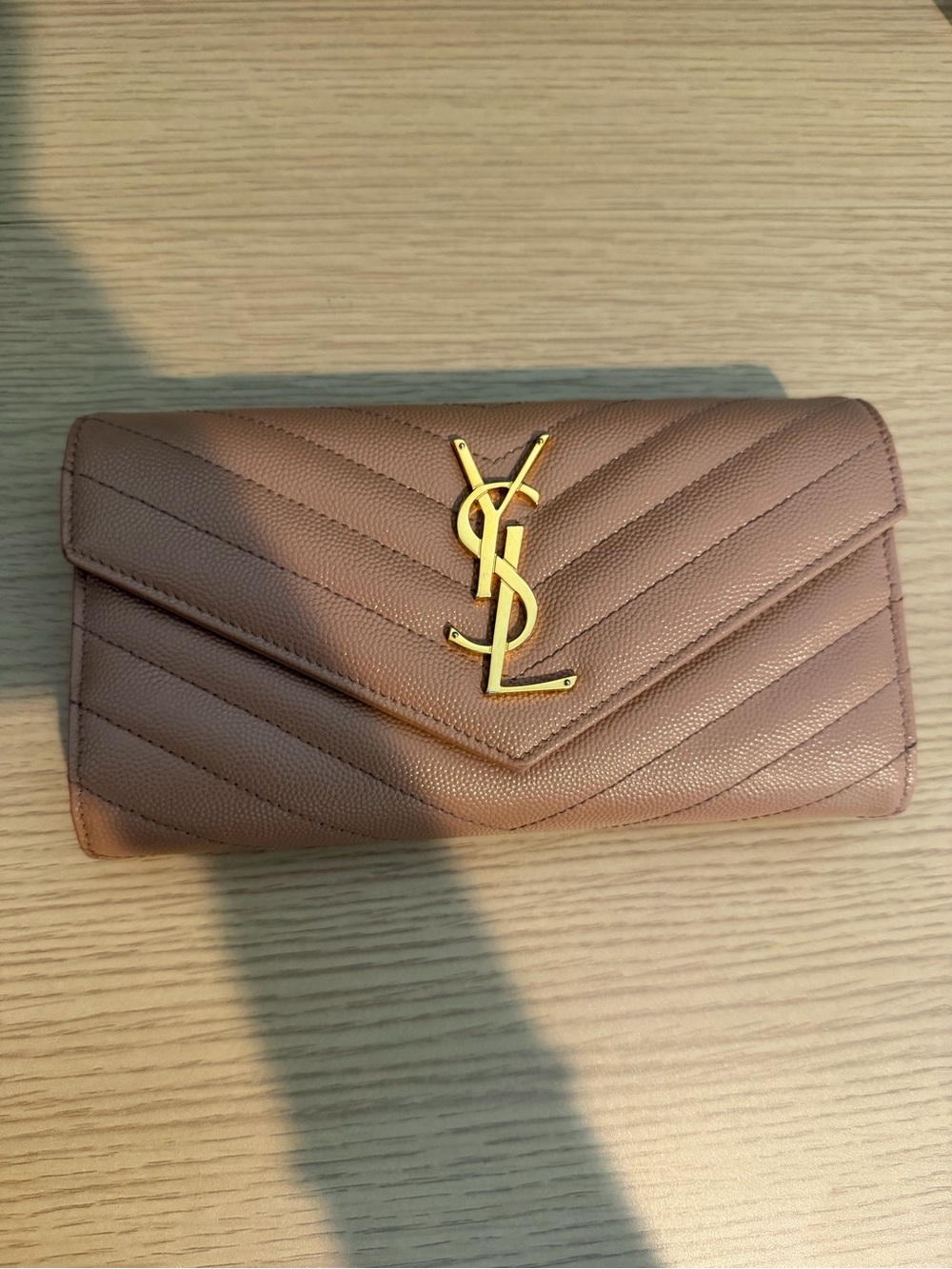 Saint Laurent Mauve Quilted Chevron Envelope Wallet with Gold YSL